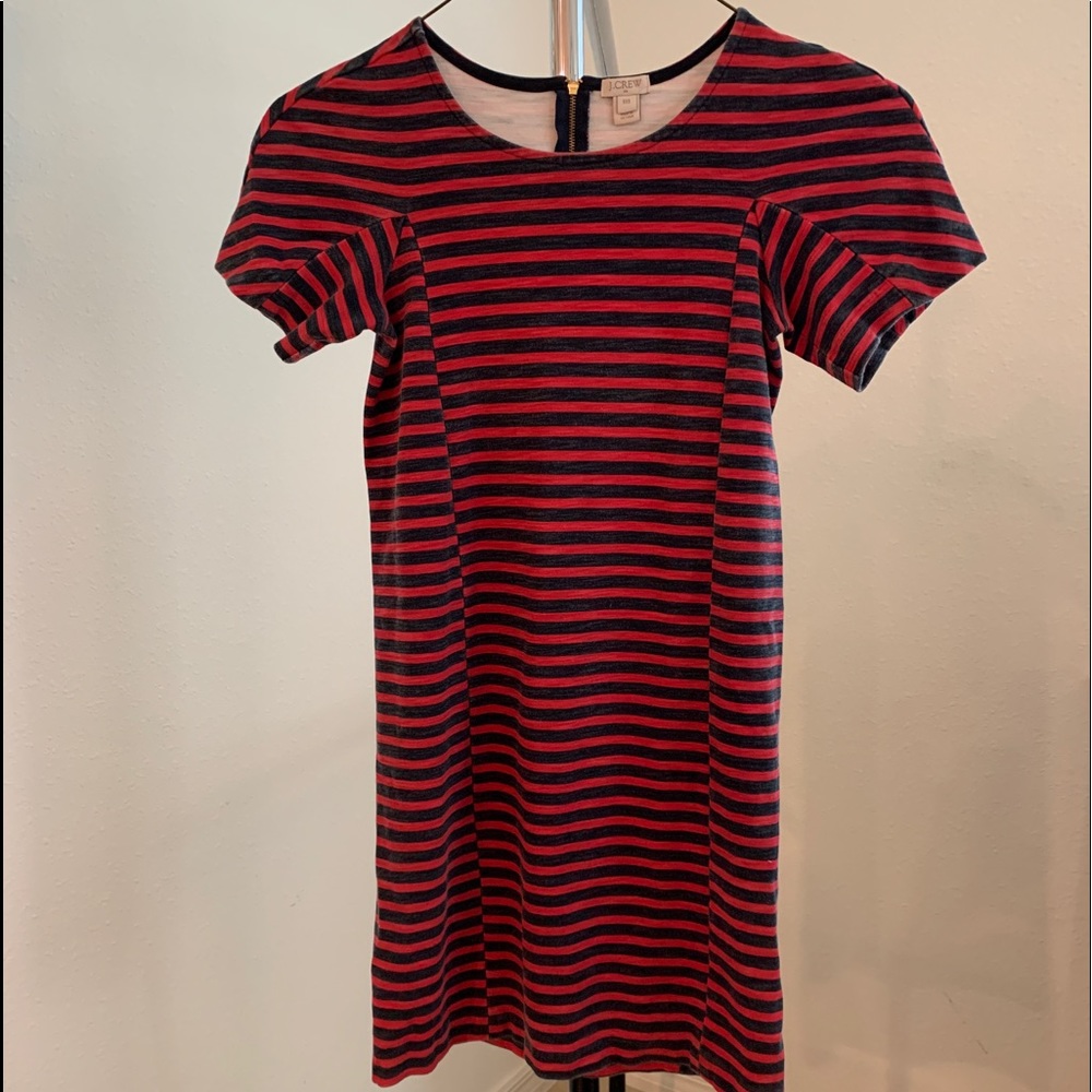 J. Crew Red/Navy Stripes Dress
